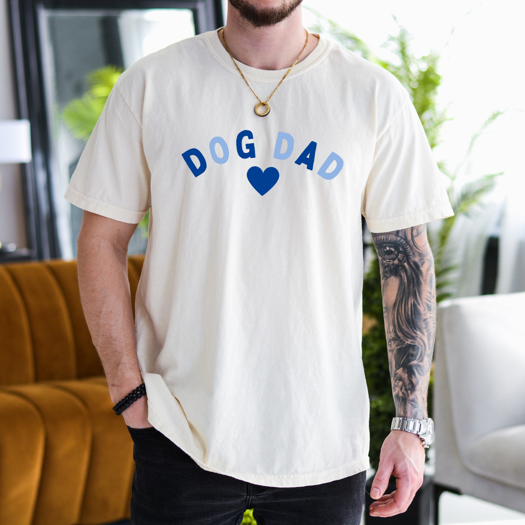 "Dog Dad Heart Design centered on natural t-shirt."