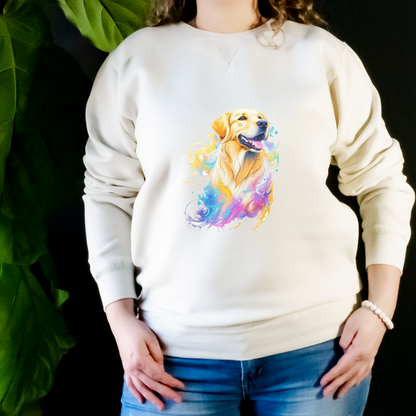 "Golden lab graphic design centered on natural sweater."