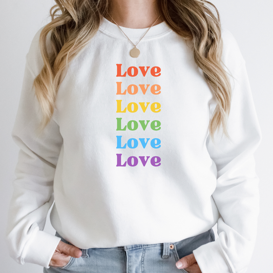 "love shirt and sweateshirt design pride colors"